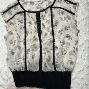 Candie's Scoop Neck Cap Sleeve Sheer Black and White Crop Blouse